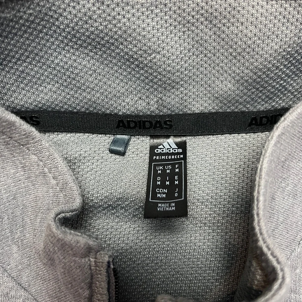 Adidas Pullover Mens Medium Gray Primegreen Quarter‎ Zip 3-Stripes Performance